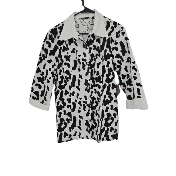 Samuel Dong Size XL Womens Top Black White Button Up Shirt NWT - Picture 1 of 6